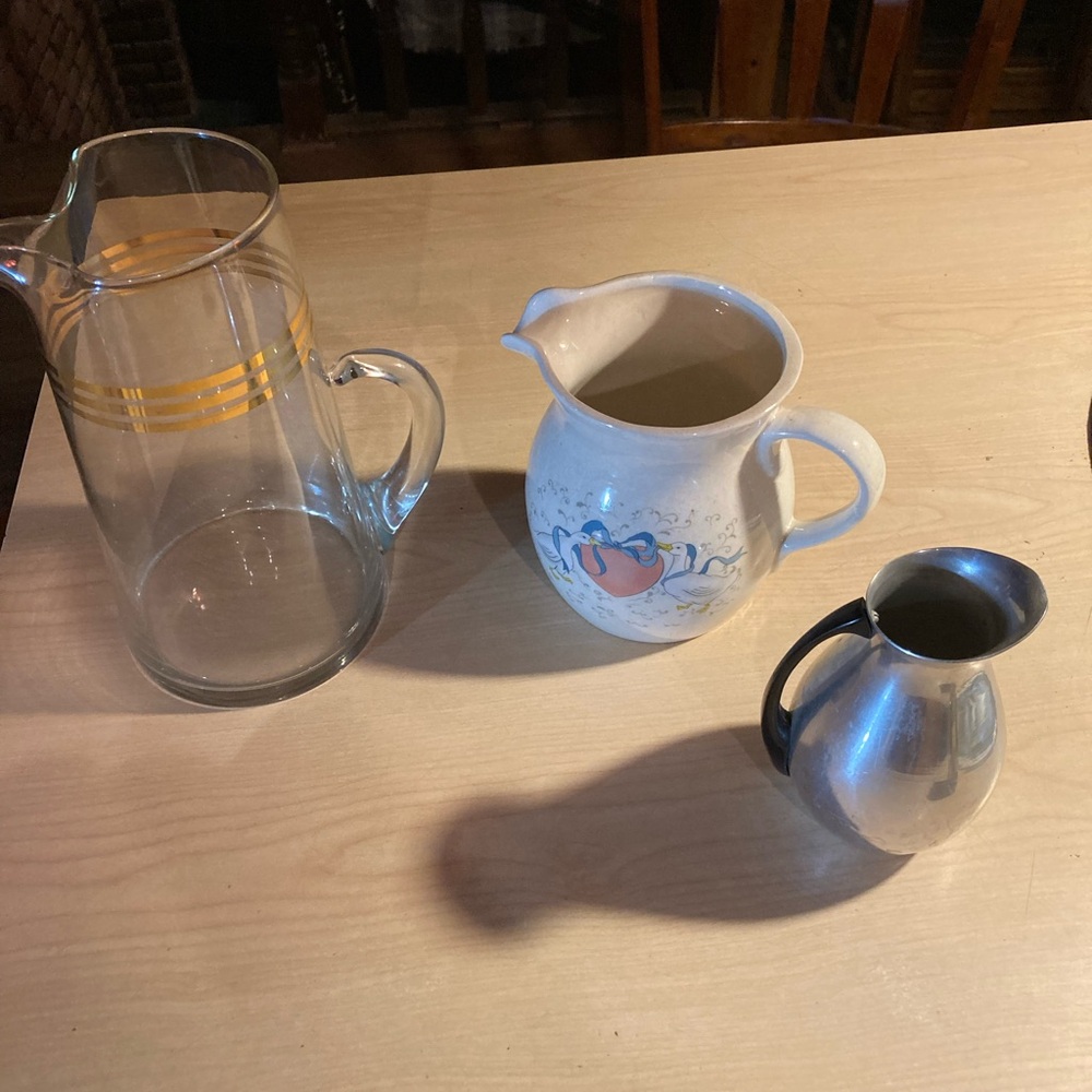 Pitcher kitchen set classic gold stripe wbi 1988 herald cermaic stainless glass